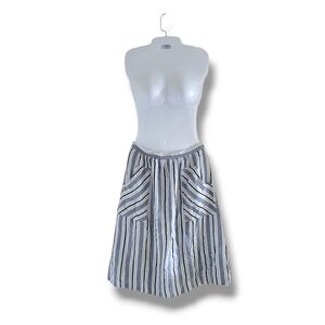 Akemi+Kin | Anthro | Luria Striped Blue/White Linen Blend Midi Skirt